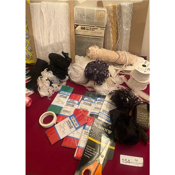 Assorted Lace, Ribbon, Binding, & Quilting Fabric
