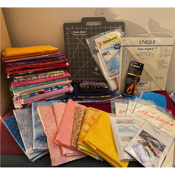 Rotating Cutting Mat, EZ Quilting Ruler, Quilting Patters & Fabric