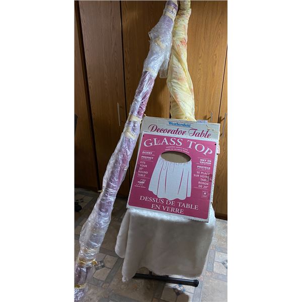 Mystery Roll, Sheer Roll Of Fabric, & Decorator Table With Glass Top