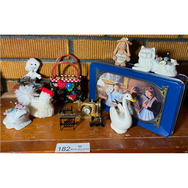 Assorted Home Decor - Antique Statues, Pin Cushions, & More