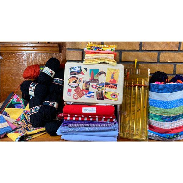 Assorted Quilting Fabric, Yarn,  Antique Travel Case & Fat Quarters