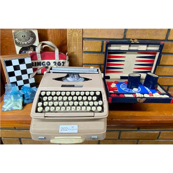 Mini Chess Board, Backgammon, & Majestic 700 Type Writer