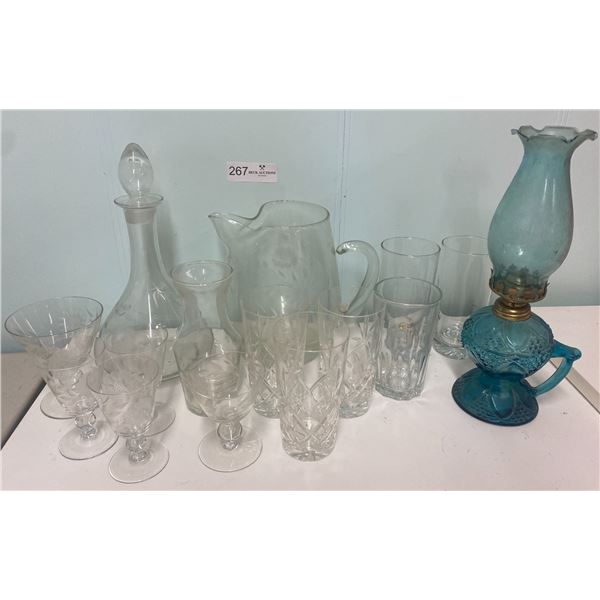 Assorted Crystal Glassware & Vintage Lamp