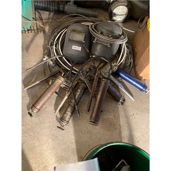 2 Welding Helmets, Cocking Guns, & Heavy Duty Wire