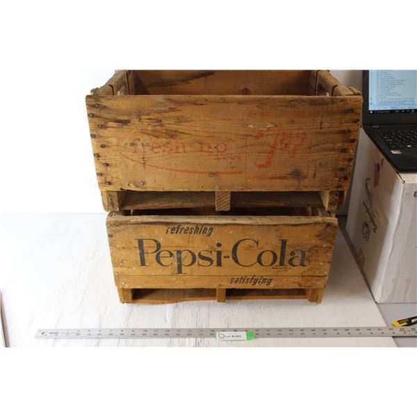 * (2) Wooden Pop Bottle Crates - Pepsi, 7Up