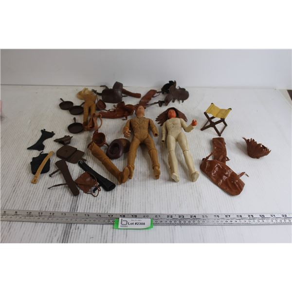 (2) Wild West Figurines and Assorted Accessories