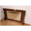 Image 1 : * Antique Wooden Hall Mirror with Brass Coat Hooks - 27" x 43"