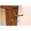 Image 2 : * Antique Wooden Hall Mirror with Brass Coat Hooks - 27" x 43"