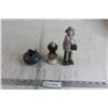 Image 1 : Miniature Empty Liquor Bottles - Eagle, Curling Rock, Luster-Finished Male Figure (Out of Germany)