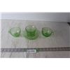 Image 2 : Uranium Depression Glass Cup & Saucer, (2) Tea Cups - Florentine Pattern