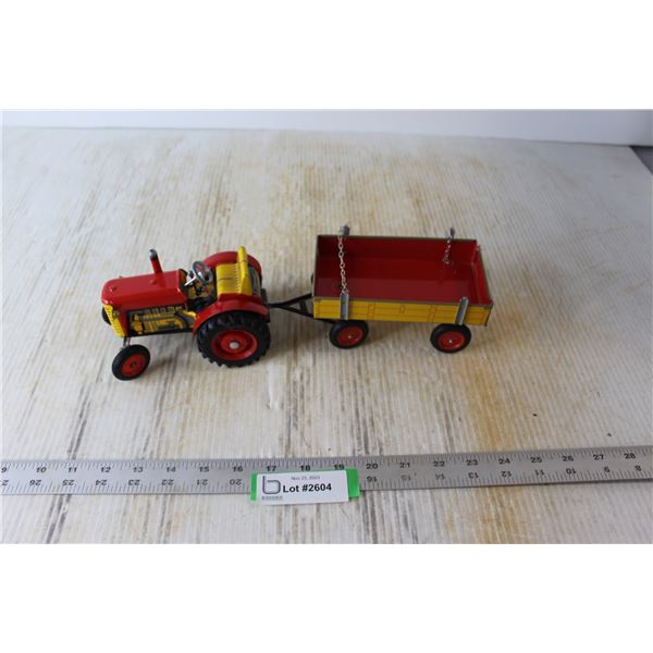 Metal Toy Tractor With Metal Wagon - European Made