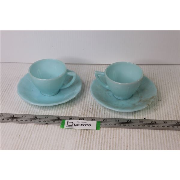 (2) Robin's Egg Blue Pyrex Cups 