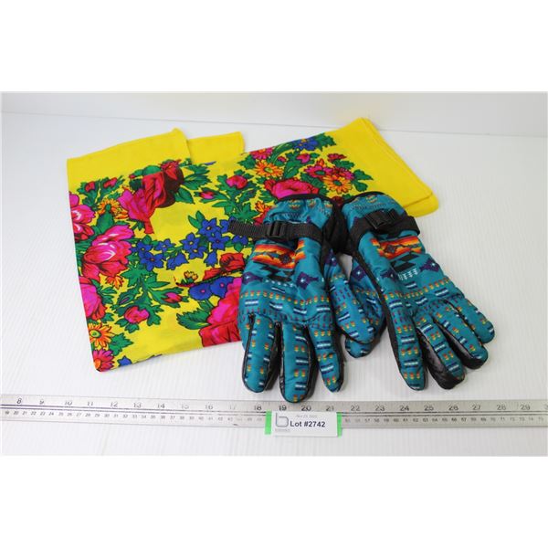 (2) Ladies Scarves - Pair of Ladies Indigenous Themed Gloves (no size)