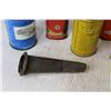 Image 4 : IH Mower Knife Blades - Oil Can Spout - Gulf Brake Fluid - Coleman Measuring Can - Texaco Home Lubri
