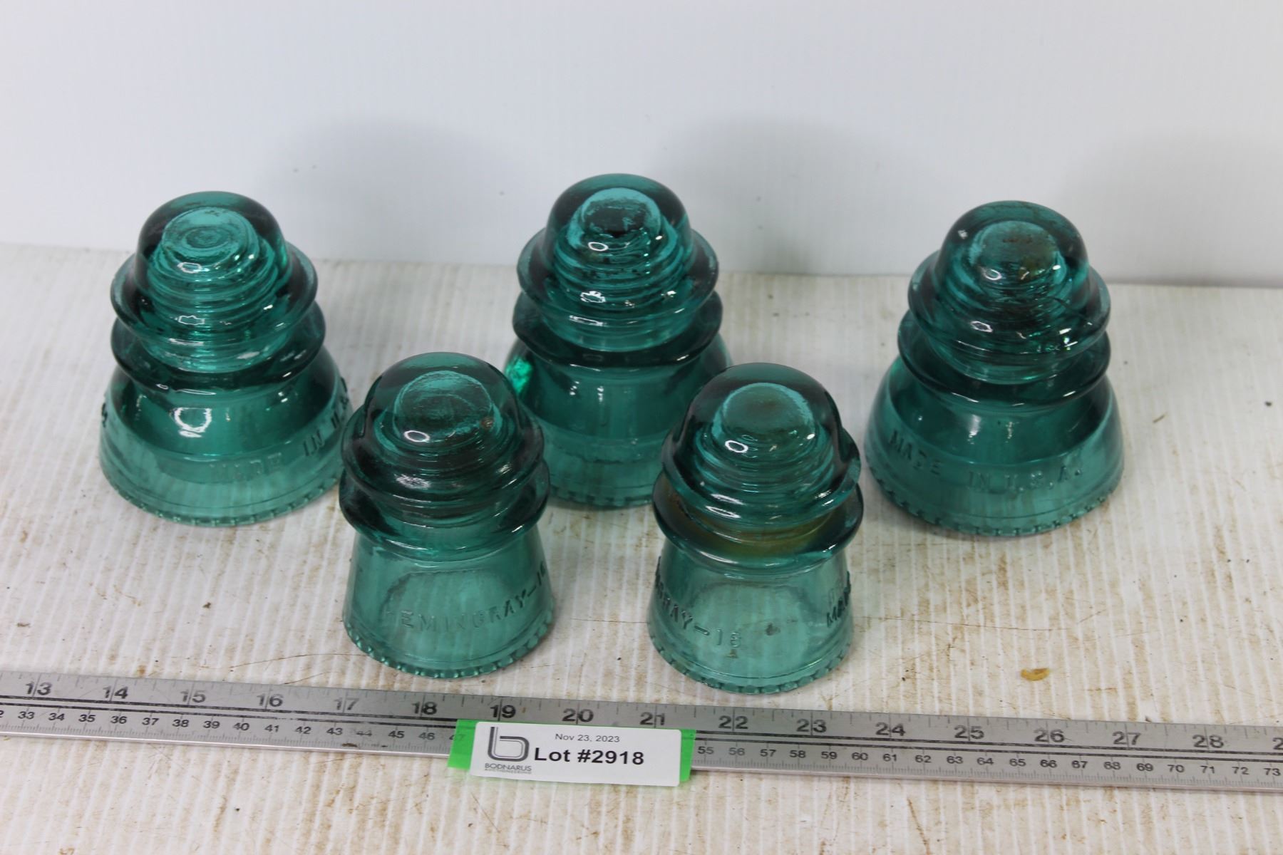 Hemingray 5 (5) Green Hemingray Glass Insulators - Bodnarus Auctioneering