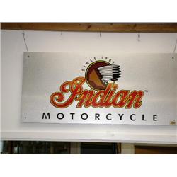 Indian Motorcycle Sign  22"H x 46" Long  Metal on Hardboard