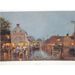 "Indian Summer" by Barnhouse  Indian Motorcycle parked in front of Indian Motorcycle shop c.1950's 1