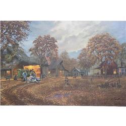 "Talking Turkey" by Barnhouse 60/500 Man on Indian Motorcycle talking to a guy on a John Deere Tract