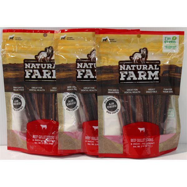 3 PK NATURAL FARM DOG BEEF GULLET DOG STICK CHEWS