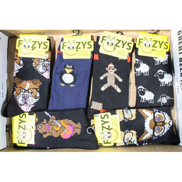 6 FOOZYS NOVELTY SOCKS DOG PENGUIN ETC.