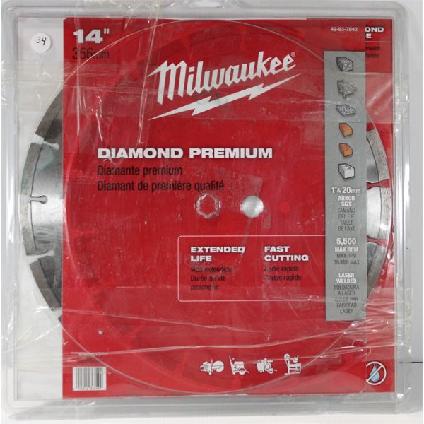14" MILWAUKEE DIAMOND SAW BLADE 