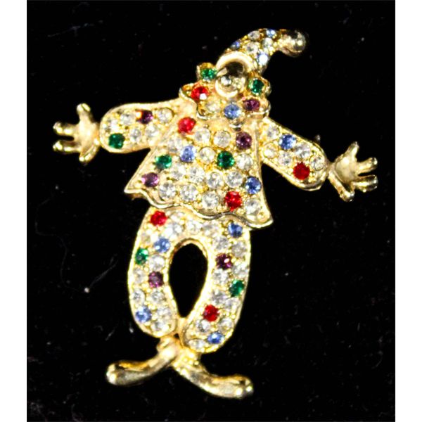 ESTATE RHINESTONE MOVING CLOWN BROOCH