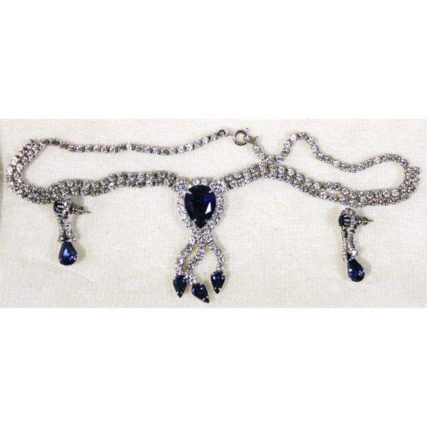 ESTATE NECKLACE & EARRING SET W/ BLUE STONE INLAYS