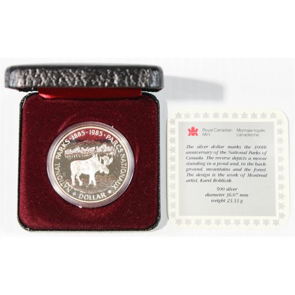 1985 CANADA NATIONAL PARKS CENT ANNIV SILVER DOLLAR