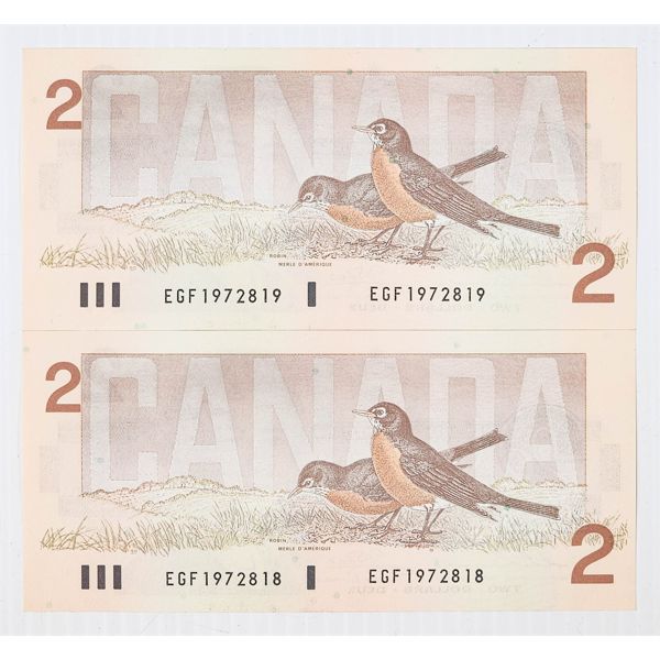 SET OF CANADIAN 1986 SEQUENTIAL $2 BANKNOTES