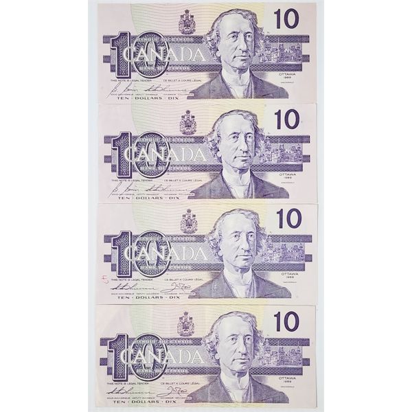 FOUR 1989 CANADIAN $10 BANKNOTES