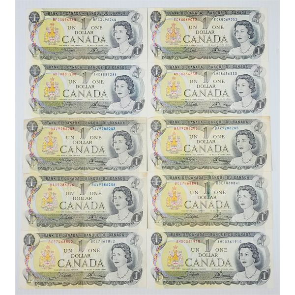 TEN 1973 CANADIAN $1 BANKNOTES