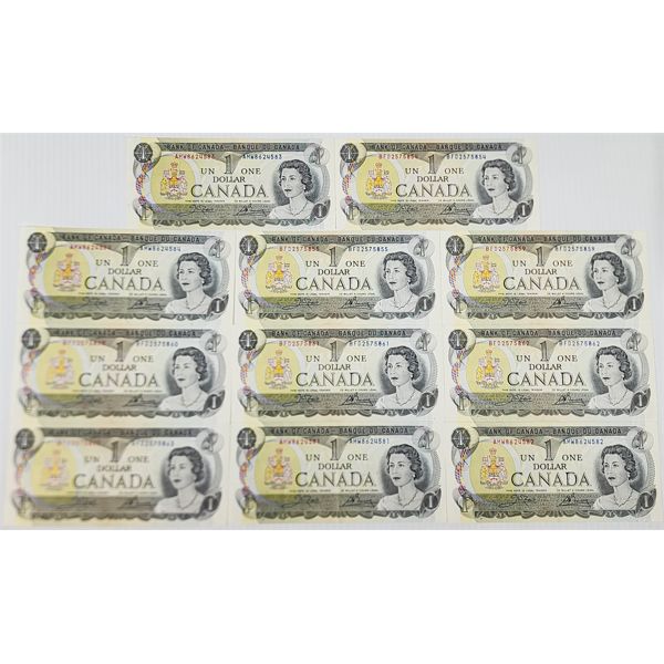 ELEVEN 1973 CANADIAN $1 BANKNOTES