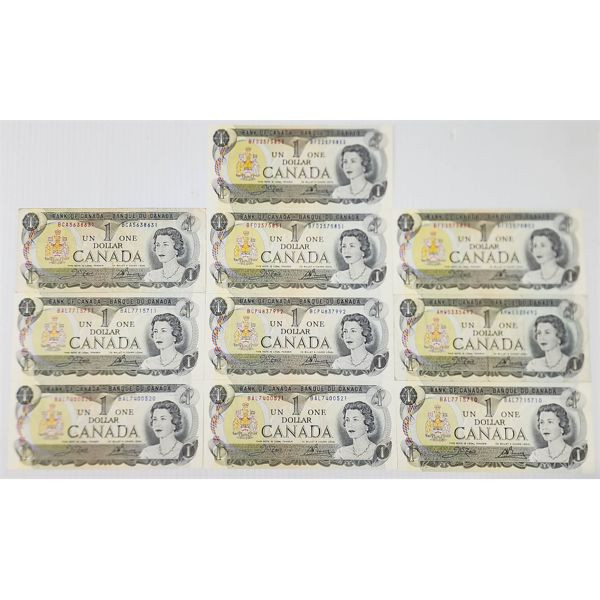 TEN 1973 CANADIAN $1 BANKNOTES