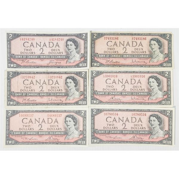 SIX 1954 CANADIAN $2 BANKNOTES 