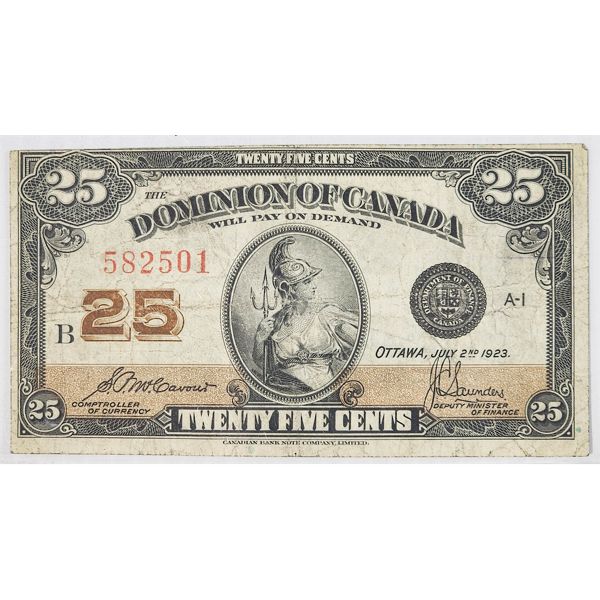 1923 DOMINION OF CANADA 25 CENT BANKNOTE