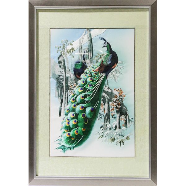 VF FRAMED NEEDLE WORK PEACOCK 23" X 33"