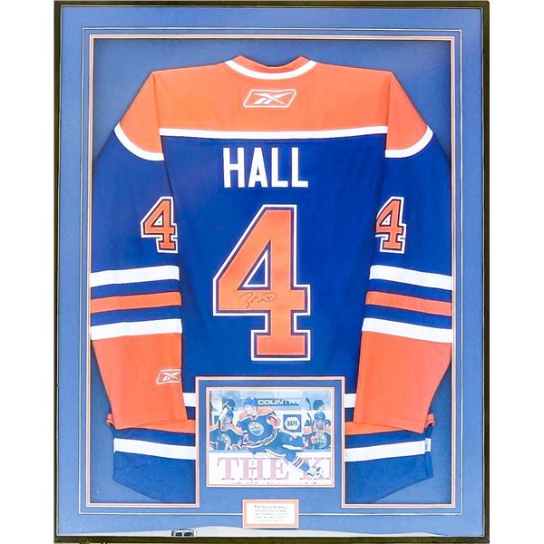 AUTOGRAPHED TAYLOR HALL #4 FRAMED OILERS JERSEY