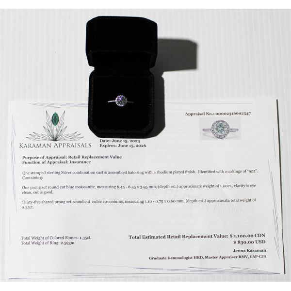 1.0 CARAT MOISSANITE .925 SILVER RING SIZE 8