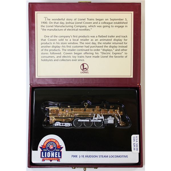 LIONEL 100TH ANNIV. 700E J-1E HUDSON STEAM LOCOMOTIVE KEEPSAKE ORNAMENT
