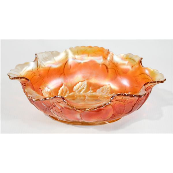 UNIQUE CARNIVAL GLASS LEAF FRUIT DESIGN BOWL