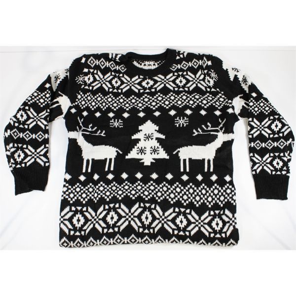 WOMENS XXL BLACK AND WHITE CHRISMAS SWEATER