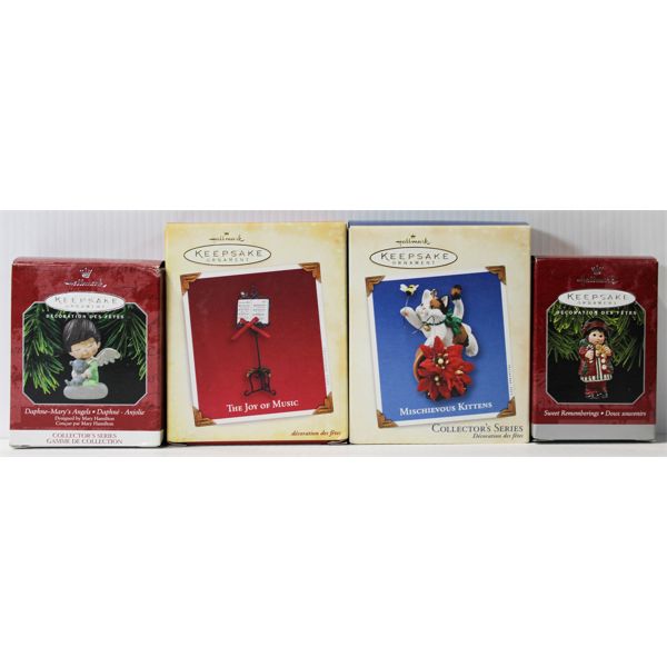 4 ASST. HALLMARK ORNAMENTS ANGEL KITTENS 