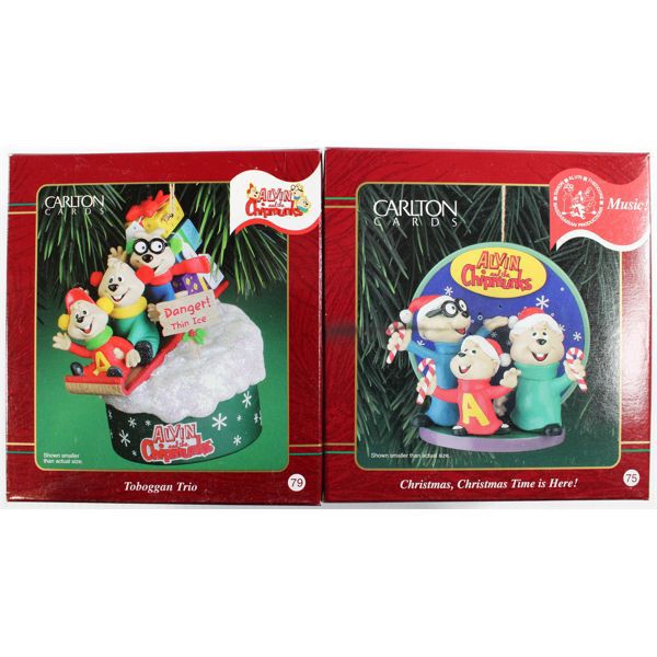CARLTON CARDS TREE ORNAMENTS CHIPMUNKS TOBOGGAN TRIO