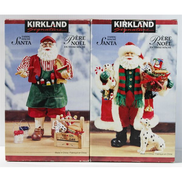 2 FABRIC MACHE SANTA CLAUS CENTERPIECES