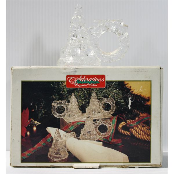 4 CHRISTMAS TREE CRYSTAL NAPKIN RINGS