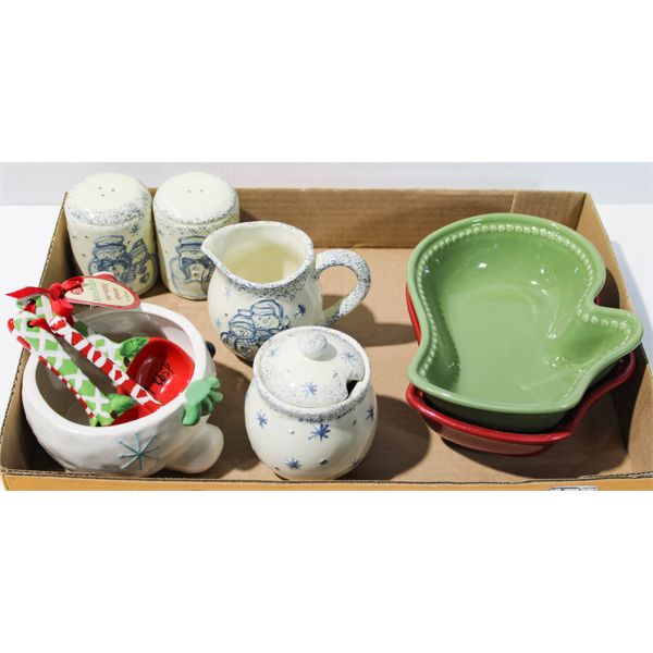 SNOWMAN CREAMER SUGAR BOWL SALT PEPPER SHAKERS ETC.