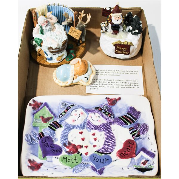 ASST. CHRISTMAS DECORATIONS & SNOWMAN TRAY
