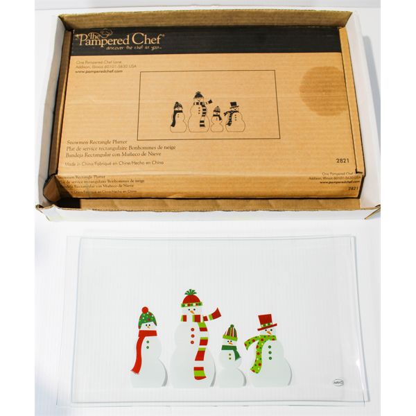 PAMPERED CHEF SNOWMEN GLASS PLATTER