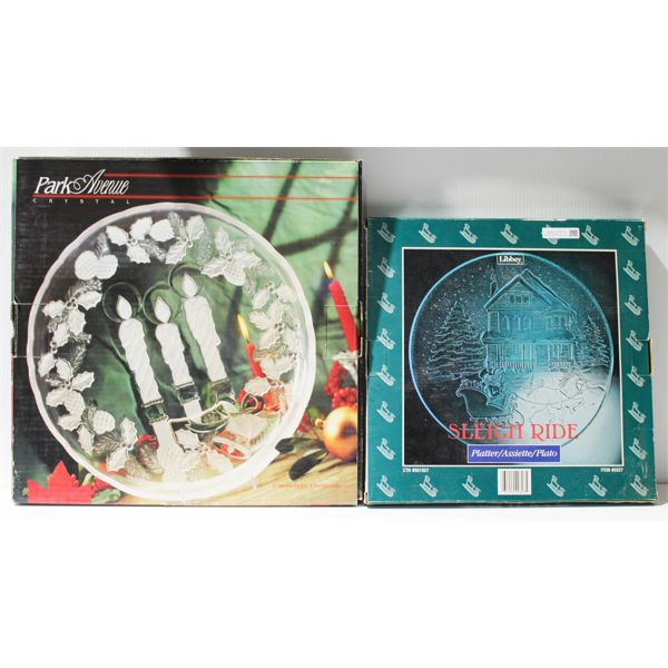 2 LRG CHRISTMAS PLATTERS SLEIGH RIDE ETC.