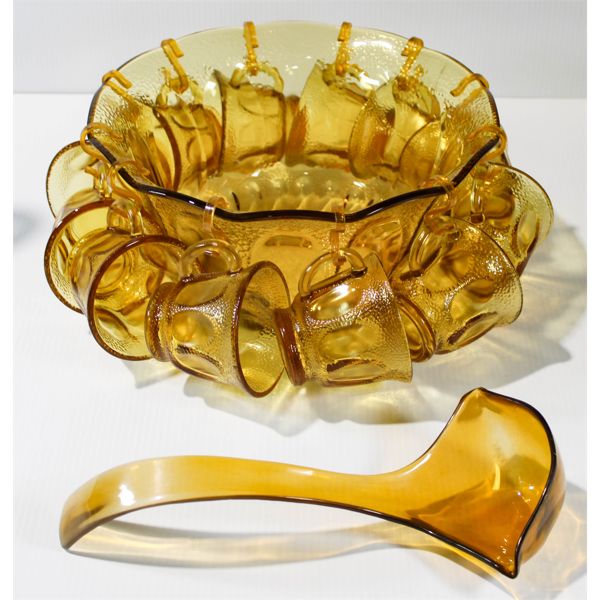 AMBER PUNCH BOWL SET WITH  POURING LADEL